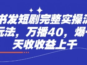 小红书发短剧完整实操流程，两张玩法，万播40，爆一个一天收收益上千
