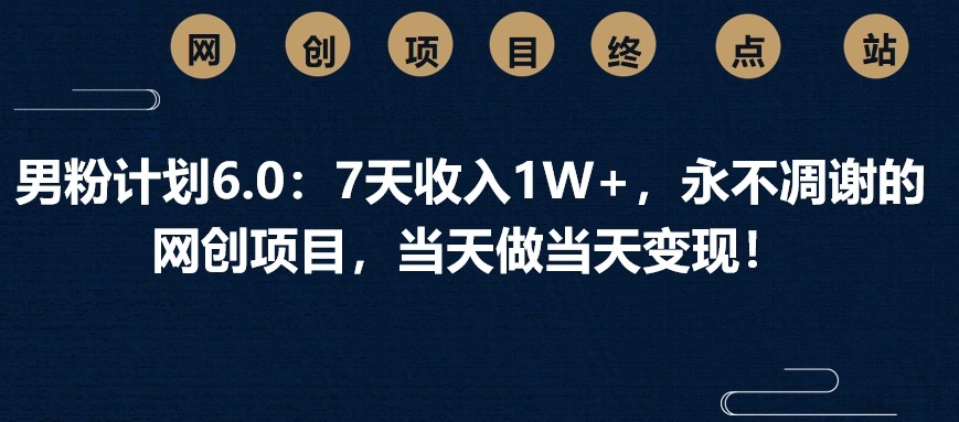 图片[1]-男粉计划6.0：7天收入1W ，永不凋谢的网创项目，当天做当天变现！
