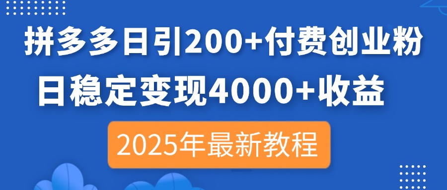 (14217期)拼多多平台日引200 付钱自主创业粉,日平稳转现4000 盈利,2025年全新实例教程
