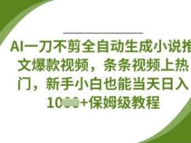 AI一刀不剪全自动生成小说推文爆款视频,条条视频上热门,新手小白也能当天日入数张
