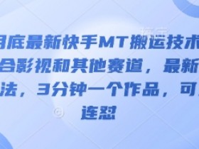 3月底最新快手MT搬运技术,适合影视和其他赛道,最新的方法,3分钟一个作品,可以连怼