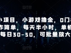 手机小项目,小游戏撸金,0门槛0投入操作简单,每天半小时,单机单号每日30-50,可批量放大