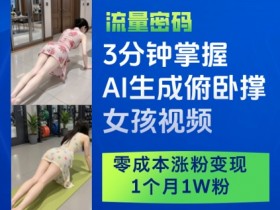 3分钟掌握AI生成俯卧撑女孩视频,零成本涨粉变现,1个月1W粉