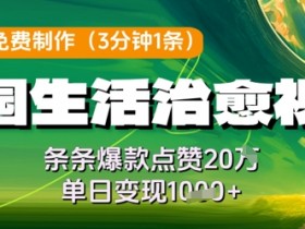 利用AI免费制作田园生活治愈视频,条条爆款点赞20W,单日变现几张