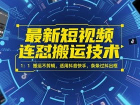最新短视频连怼搬运技术 1：1搬运不剪辑，适用抖音快手，条条过抖出框