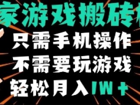 独家游戏搬砖模式,单手机即可操作,全自动挂机,无需玩游戏,月入1W+【揭秘】