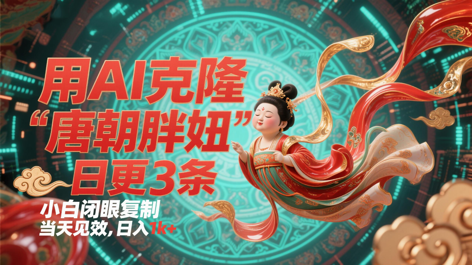 用AI复制“唐代肥妞”日更3条，服务平台玩命拉流，新手闭上眼拷贝，当日奏效，日入1k