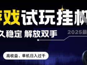 2025最新游戏试玩挂G,长久稳定,解放双手 高收益,单机日入过千【揭秘】