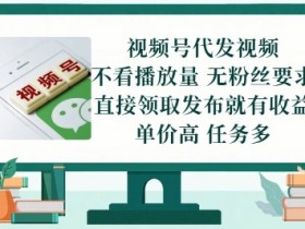 视频号代发视频，无需做视频，无需写文案，不看播放量，无粉丝要求，直接领取发布就有收益【揭秘】