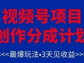 视频号创作分成计划,最爆玩法,3天见收益,单号每月可以产出3k+,可矩阵
