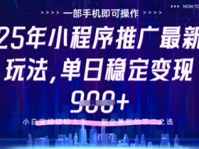 25年小程序挂G推广掘金最新玩法,一部手机即可操作,保底日入9张+【揭秘】