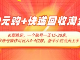 0元购+快递回收淘金,长期稳定,一个账号一天15-30米,多账号操作可日入3位数,新手小白当天上手