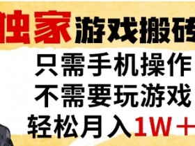 独家游戏搬砖模式，单手机即可操作，全自动挂G，无需玩游戏，月入1W+【揭秘】