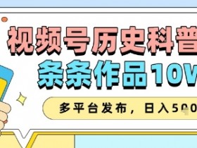 视频号历史科普赛道,条条作品10W+,多平台发布,助你变现收益翻倍