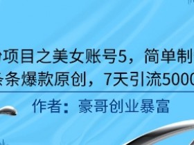 男粉项目之美女账号5,简单制作,条条爆款原创,7天引流5000+