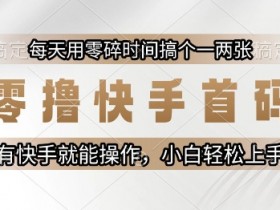 零撸快手首码,每天用零碎时间搞个一两张,有快手就能操作小白轻松上手【揭秘】