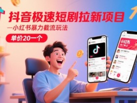 抖音极速短剧拉新项目,小红书暴力截流玩法,单价20一个