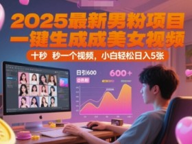 2025最新男粉项目,一键生成美女视频,日引600+色粉 十秒一个视频,小白轻松日入5张【揭秘】