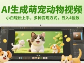 AI生成萌宠动物视频，小白轻松上手，多种变现方式，日入4位数