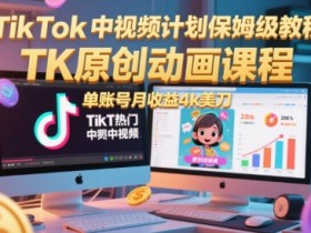 TikTok中视频计划保姆级教程,TK原创动画课程,单账号月收益4k美刀