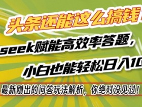 头条还能这么搞钱?最新刚出的问答玩法解析,你绝对没见过!Deepseek赋能高效率答题,小白也能轻松日入1k+