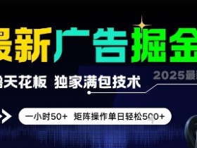 最新广告掘金,0撸天花板,不养机,独家满包技术 一小时50+,矩阵操作单日轻松5张【揭秘】