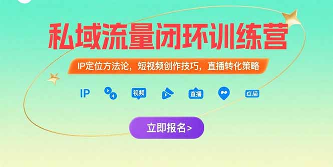(15396期)私域流量闭环训练营:IP定位方法论,短视频创作技巧,直播转化策略