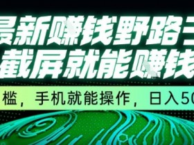 最新野路子截屏就能挣钱,无门槛,手机就能操作,日入5张【揭秘】