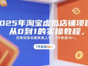 2025年淘宝虚拟店铺项目,从0到1的实操教程,无需经验也能快速上手,7天收益5k+