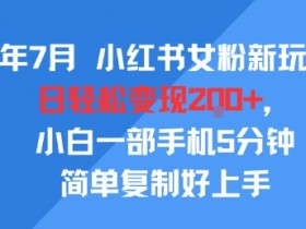 25年7月小红书女粉新玩法,公域转私域变现,日轻松变现2张+,5分钟简单复制好上手