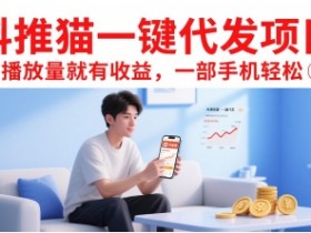 抖推猫一键代发项目,有播放量就有收益,一部手机轻松5张