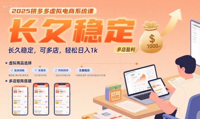 2025拼多多虚拟电商系统课，长久稳定，可多店，轻松日入1k -1