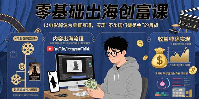 (15709期)零基础出海创富课:以电影解说为垂直赛道,实现不出国门赚美金的目标