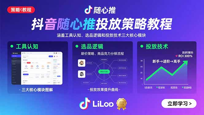 (15828期)抖音随心推投放策略教程:涵盖工具认知、选品逻辑和投放技术三大核心模块