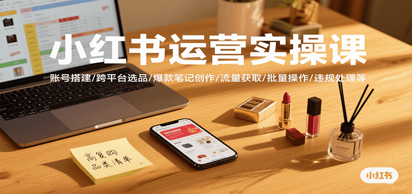 图片[1]-小红书运营实操课，账号搭建/跨平台选品/爆款笔记创作/流量获取/批量操作/违规处理等