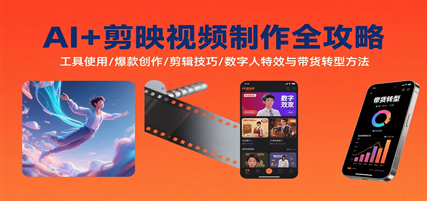图片[1]-AI+剪映视频制作全攻略：工具使用/爆款创作/剪辑技巧/数字人特效与带货转型方法