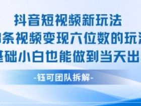 抖音短视频新玩法,23条视频变现六位数,0基础小白也能做到当天出单