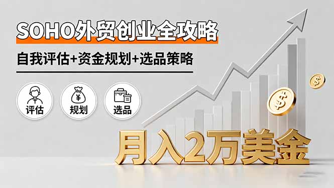 (16076期)SOHO外贸创业全攻略,自我评估+资金规划+选品策略,月入2万美金