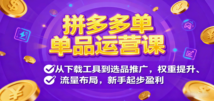图片[1]-拼多多单品运营课，从下载工具到选品推广，权重提升、流量布局，新手起步盈利