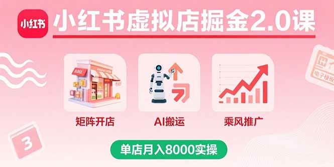 小红书虚拟店掘金2.0课，矩阵开店+AI搬运+乘风推广，单店月入8000实操 -1