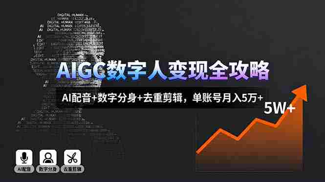 (16143期)AIGC数字人变现全攻略,AI配音+数字分身+去重剪辑,单账号月入5万+