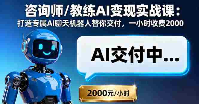 (16233期)咨询师/教练AI变现实战课:打造专属AI聊天机器人替你交付,一小时收费2000