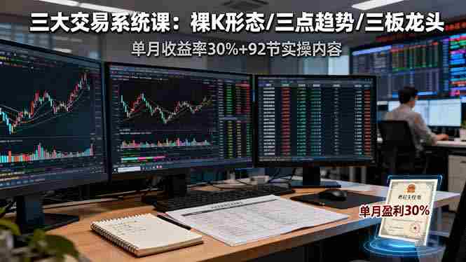 (16269期)三大交易系统课:裸K形态/三点趋势/三板体系,单月收益率30%+92节实操内容