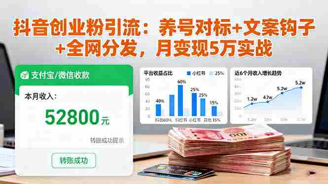 (16338期)抖音创业粉引流:养号对标+文案钩子+全网分发,月变现5万实战