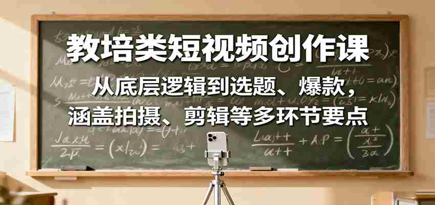 图片[1]-教培类短视频创作课：从底层逻辑到选题、爆款，涵盖拍摄、剪辑等多环节要点