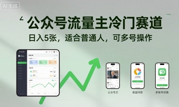 公众号流量主冷门赛道，日入5张，适合普通人，可多号操作 -1