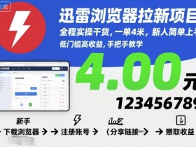 迅雷浏览器拉新项目,全程实操干货,一单4米,新人简单上手