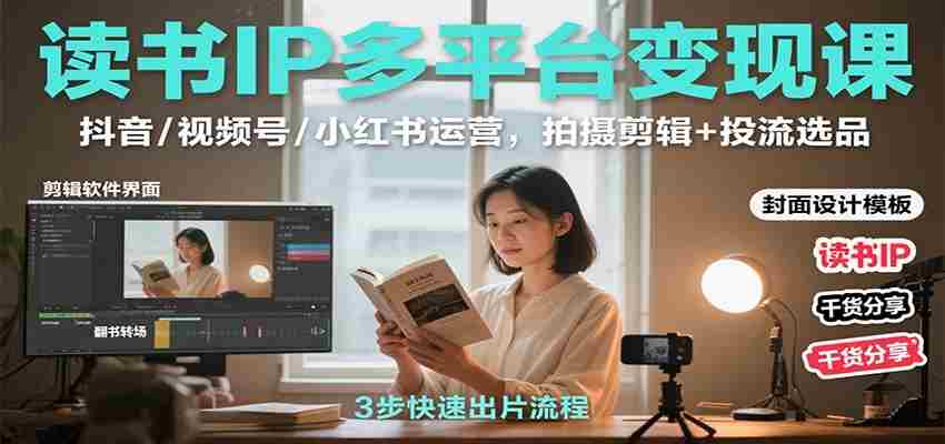 图片[1]-读书IP多平台变现课：抖音/视频号/小红书运营，拍摄剪辑+投流选品