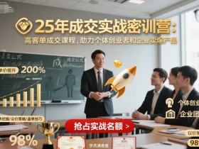 25年成交实战密训营,高客单成交课程,助力个体创业者和企业卖爆产品