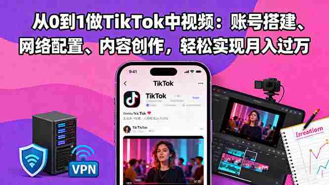 (16461期)从0到1做TikTok中视频:账号搭建、网络配置、内容创作,轻松实现月入过万
